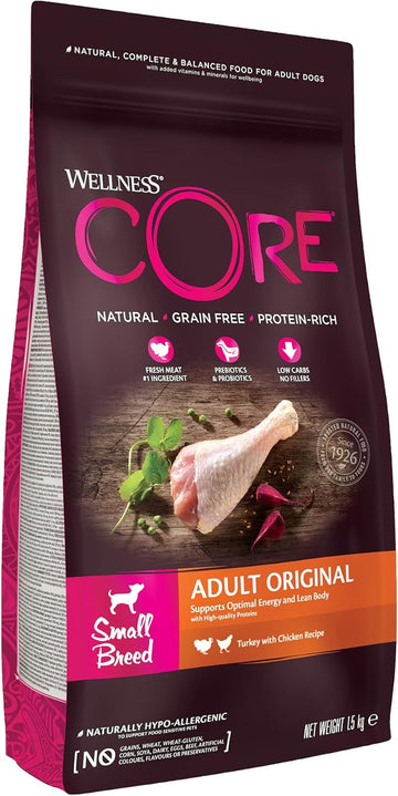 Wellness CORE Small Breed Adult Low Fat, Dry Dog Food for Small Breeds, Grain Free, High Meat Content, Turkey,1.5 kg (Pack of 1)?10752