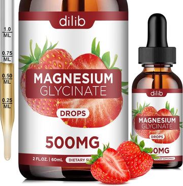 Magnesium Glycinate Supplement, Liquid Magnesium Glycinate Liquid Drops 500Mg-Support Stress Relief, Relaxation, Mood, Sleep, Bone & Muscle-2 Fl Oz, Vegan, Strawberry Flavor
