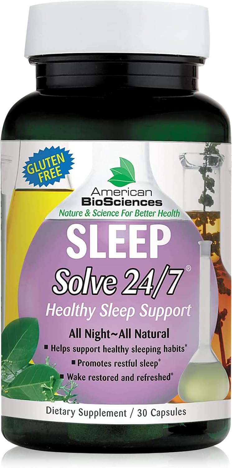 American BioSciences SLEEPSolve 24/7 Healthy Sleep Support - Made with Melatonin, Magnolia Bark, Ziziphus, Jujuba, 5-HTP and Magnesium - Gluten-Free - 30 Capsules