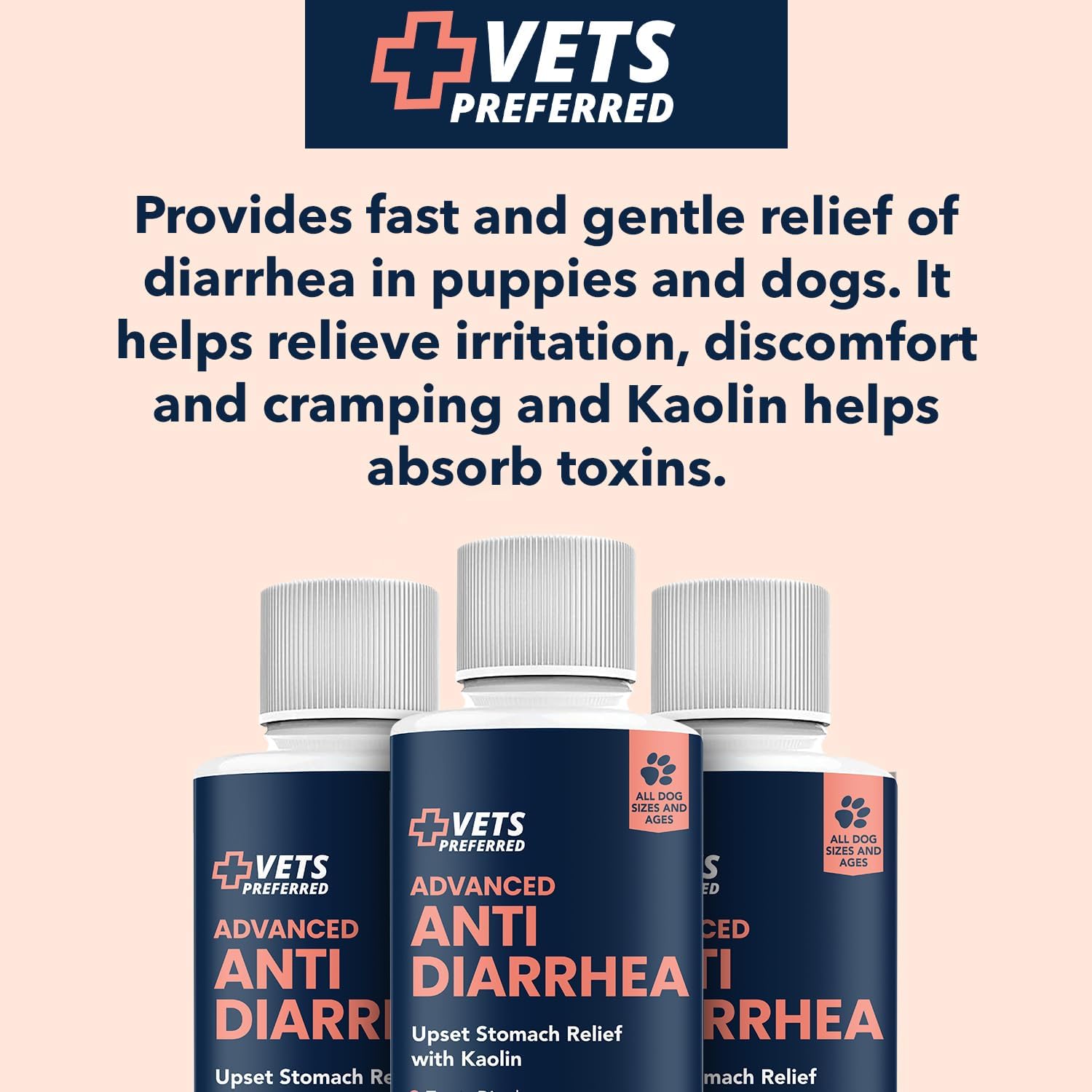 Vets Preferred Anti Diarrhea Liquid for Dogs - Dog Diarrhea Relief with Kaolin (8 oz.) | Once Every 12 Hours for Dog Diarrhea & Dog Gas Relief : Pet Supplies
