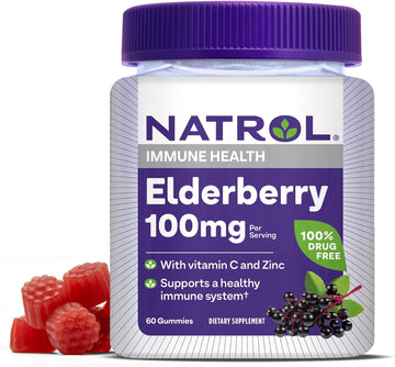 Natrol Elderberry 100Mg Gummies For Immune Health Support, 60 Berry-Flavored Gummies, 30 Day Supply