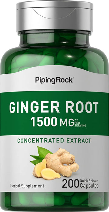 Piping Rock Ginger Root Capsules | 1500Mg | 200 Count | Extract Supplement | Non-Gmo, Gluten Free