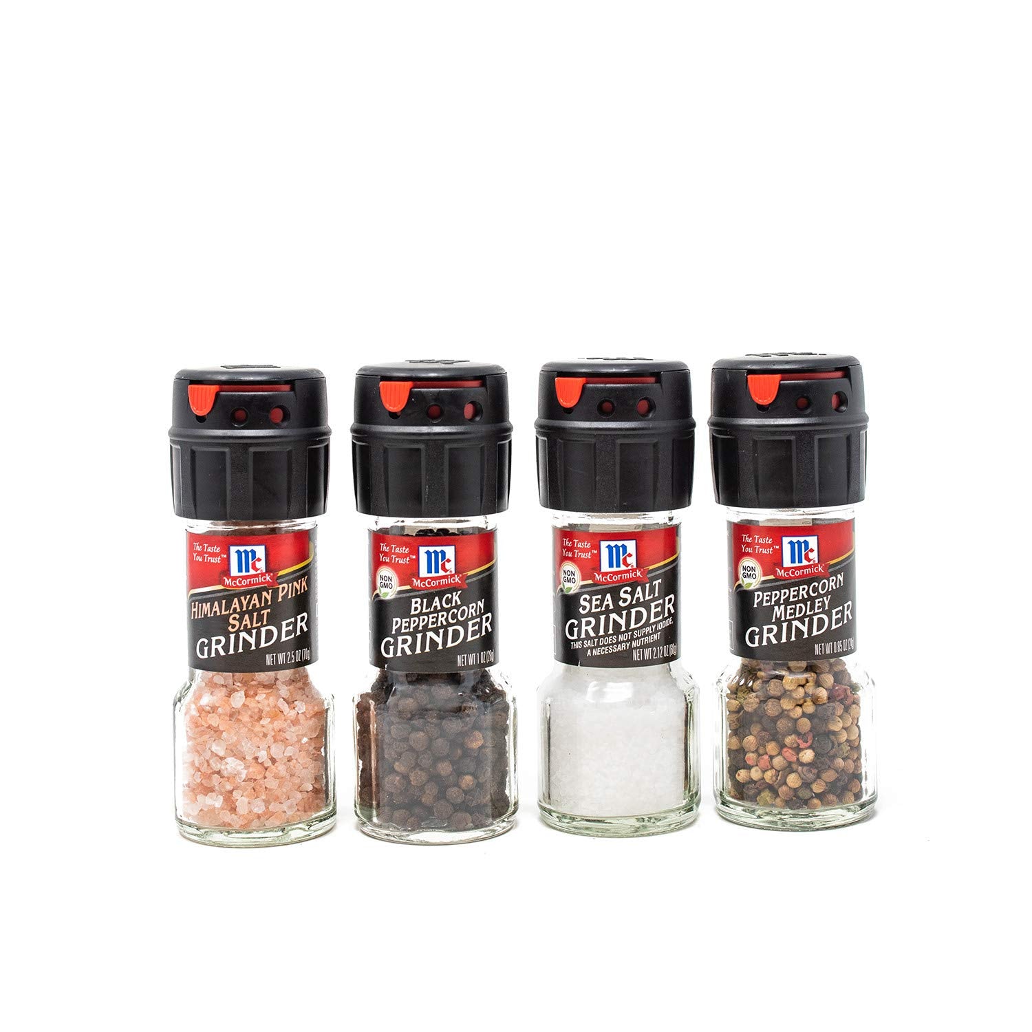 Mccormick Salt & Pepper Grinder Variety Pack, Himalayan Pink Salt, Sea Salt, Black Peppercorn, And Peppercorn Medley, 6.47 Oz