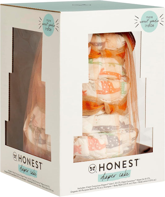 The Honest Company Diaper Cake | Clean Conscious Diapers, Baby Personal Care, Plant-Based Wipes | Giraffes | Regular, Size 1 (8-14 Lbs), 35 Count