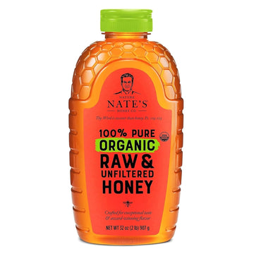 Nate'S Organic 100% Pure, Raw & Unfiltered Honey - Usda Certified Organic - 32Oz. Squeeze Bottle