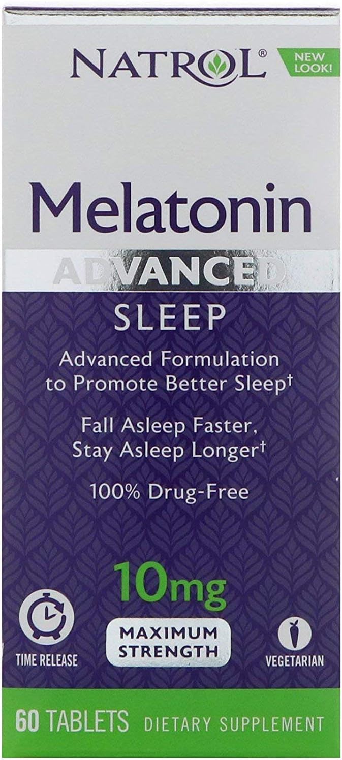 Natrol Advanced Sleep Melatonin Tablets, Maximum Strength 10 mg 60 ea (Pack of 4)