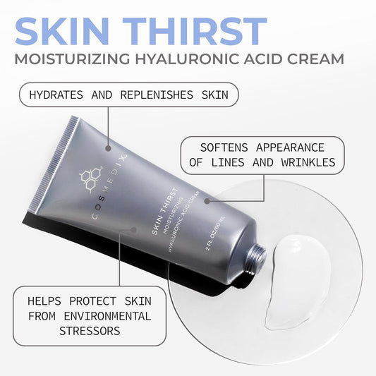 Cosmedix Skin Thirst Hyaluronic Acid Moisturizer Face Cream - Hydrating Face Lotion & Make Up Primer For Pores, Wrinkles & Fine Lines - Daily Facial Skin Care For Softer, Smoother & Vibrant Skin