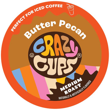 Crazy Cups Flavored Coffee For Keurig K-Cup Machines, Butter Pecan Swirl, Hot Or Iced Coffee, 22 Single Serve, Recyclable Pods