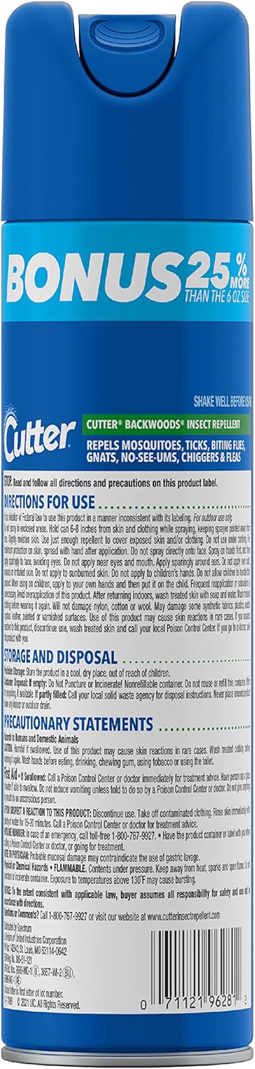 Cutter Backwoods Insect Repellent, Repels Mosquitos For Up To 10 Hours, 25% Deet, 7.5 Ounce (Aerosol Spray)