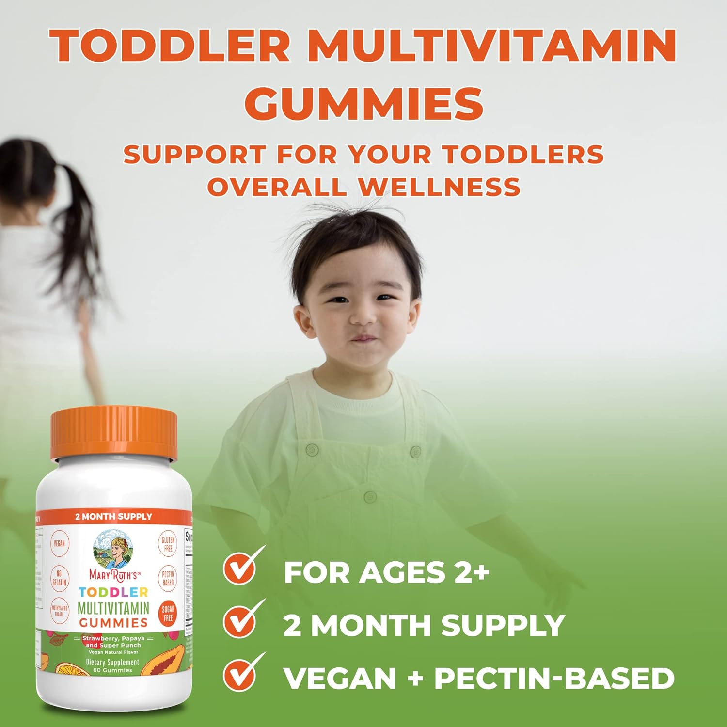 MaryRuth's Sugar Free Vitamin Gummies for Kids Age 2+ | 2 Month Supply Multivitamin with Vitamin C, D3, Zinc | 1 Gummy Per Day | 60 Count