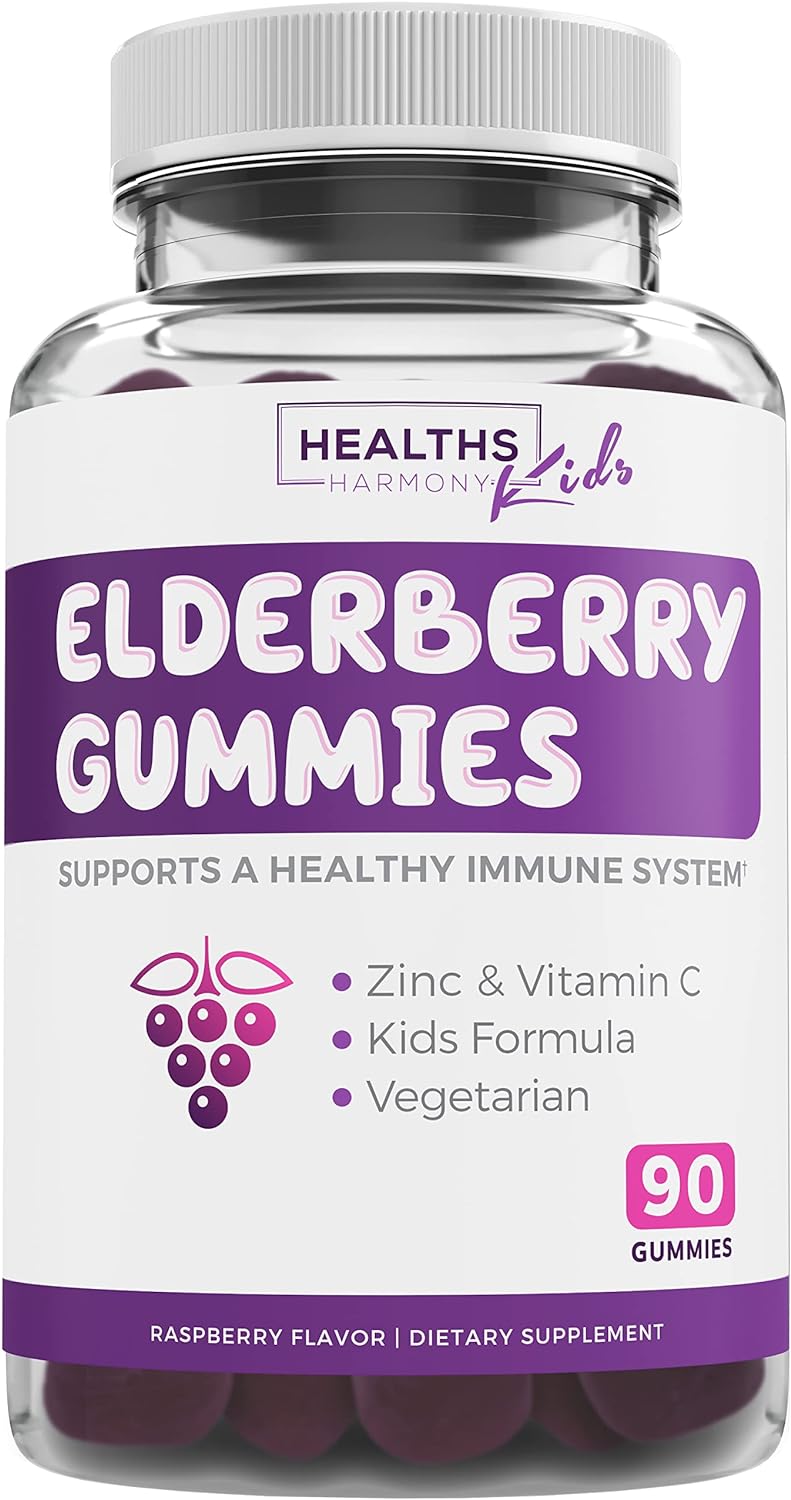 Elderberry Gummies For Kids With Vitamin C & Zinc (3 Months Supply) 90 Delicious Raspberry Flavor Gummy - Immune Support Supplement For Children - Vegetarian Sambucus Elderberry Gummies (No Pills)