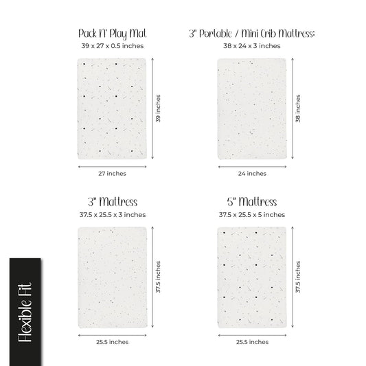 Pack N Play Portable Crib Sheet Set 100% Jersey Cotton 2 Pack 38”X24”X5” (Black And White Celestial)