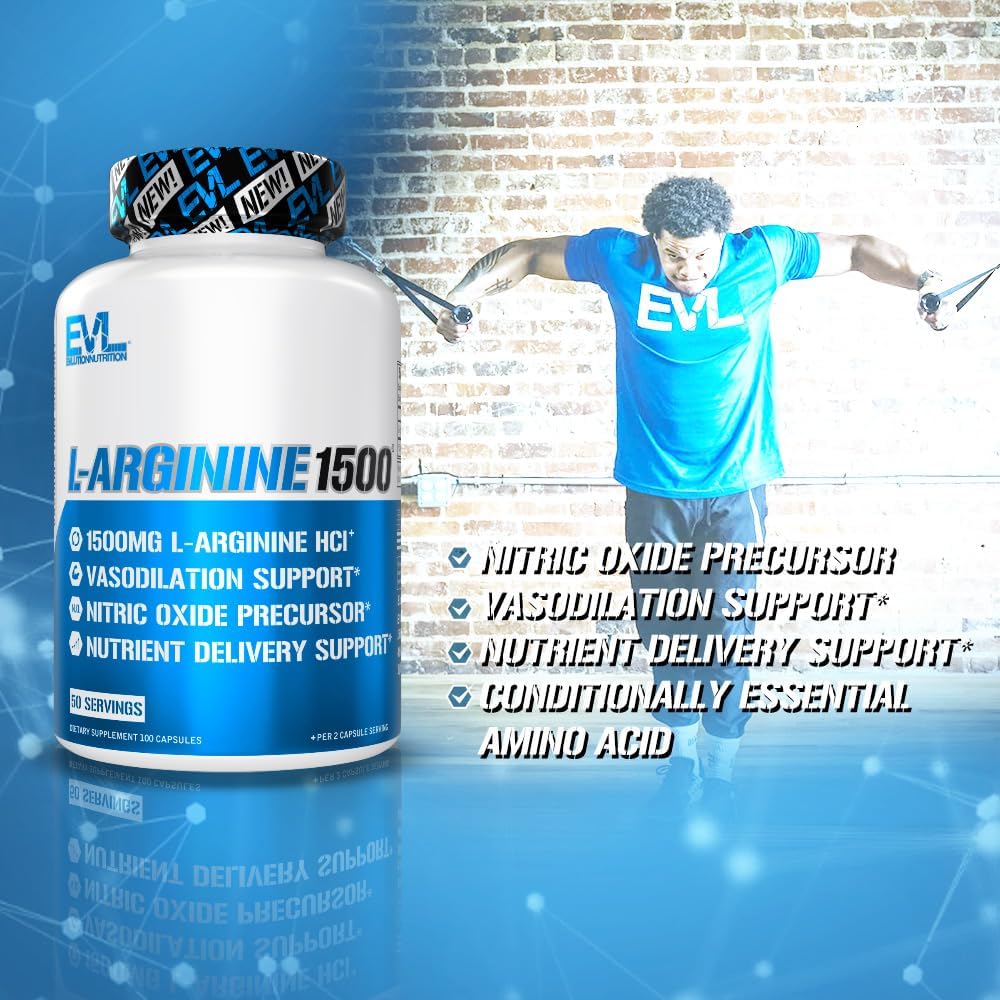 Evlution Nutrition Nitric Oxide Booster L-Arginine Supplement - High Potency Nitric Oxide Supplement With 1500Mg Of L Arginine Hcl For Enhanced Pumps Energy Muscle Growth And Vascularity No Booster