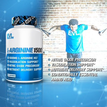 Evlution Nutrition Nitric Oxide Booster L-Arginine Supplement - High Potency Nitric Oxide Supplement With 1500Mg Of L Arginine Hcl For Enhanced Pumps Energy Muscle Growth And Vascularity No Booster