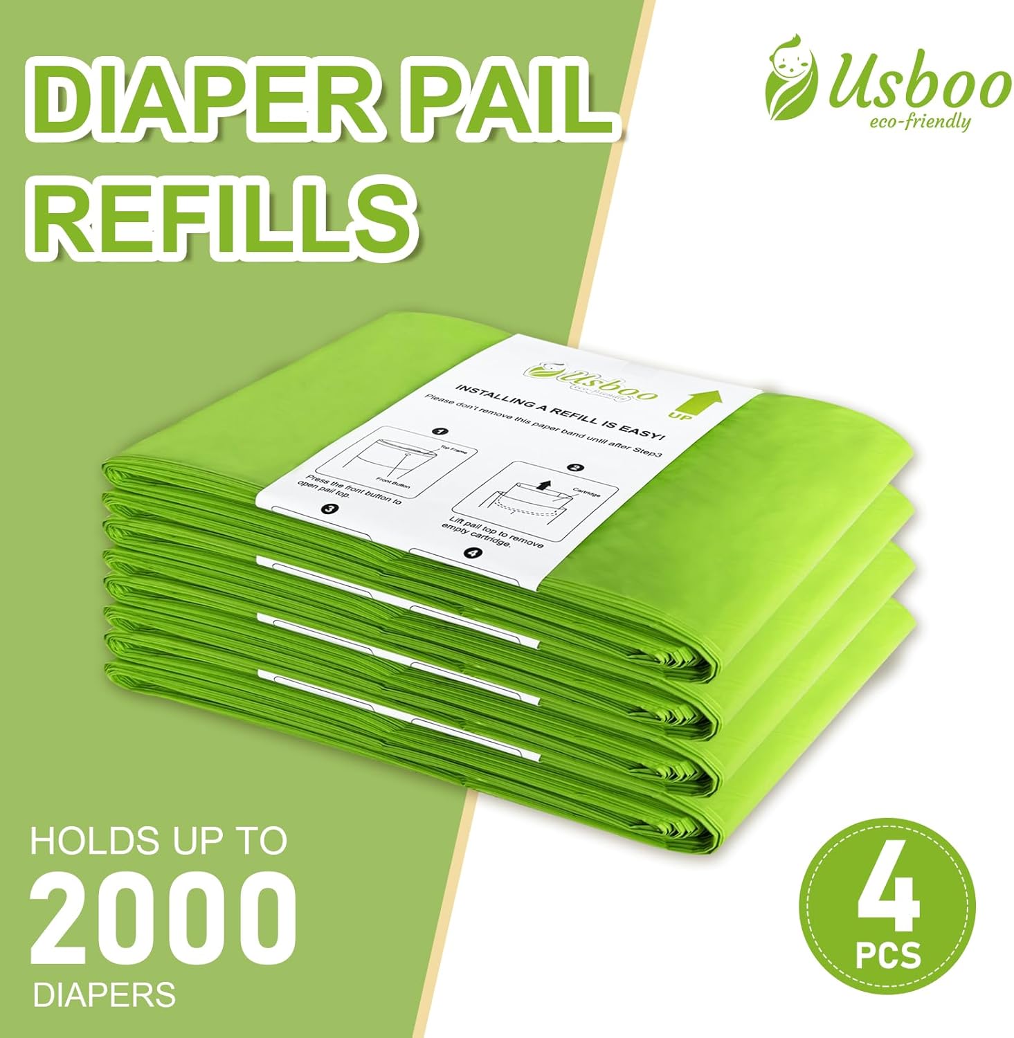 Refills Compatible With Dekor Classic Diaper Pail Refills | 4 Pack | Disposable Diaper Pail Refill | Extra Thickness | Quick & Easy To Replace | Cherry Blossom Scented | Holds Up To 2000 Diapers