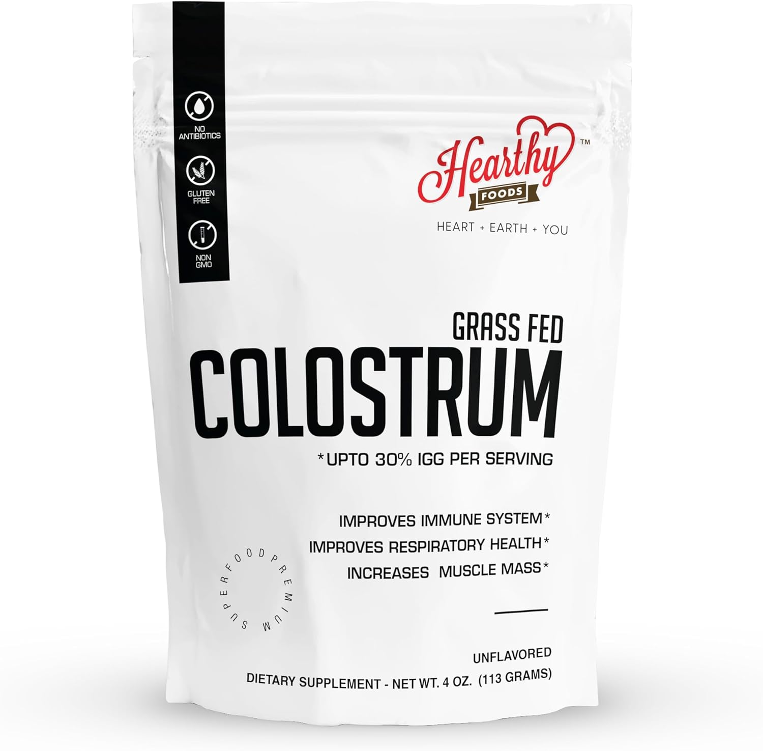 Pure Bovine Colostrum Powder 4Oz 113G - Upto 30% Igg, 22 Servings (5G Per Seving), Leaky Gut Repair Supplements, Gut Health And Immune Support | Grass-Fed Halal Non Gmo, Gluten Free