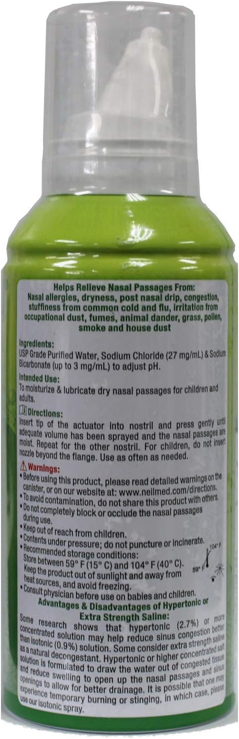 NeilMed Extra Strength NasaMist Saline Nasal Spray Drug Free Nasal Decongestant 4.2 fl oz, (Pack of 2)