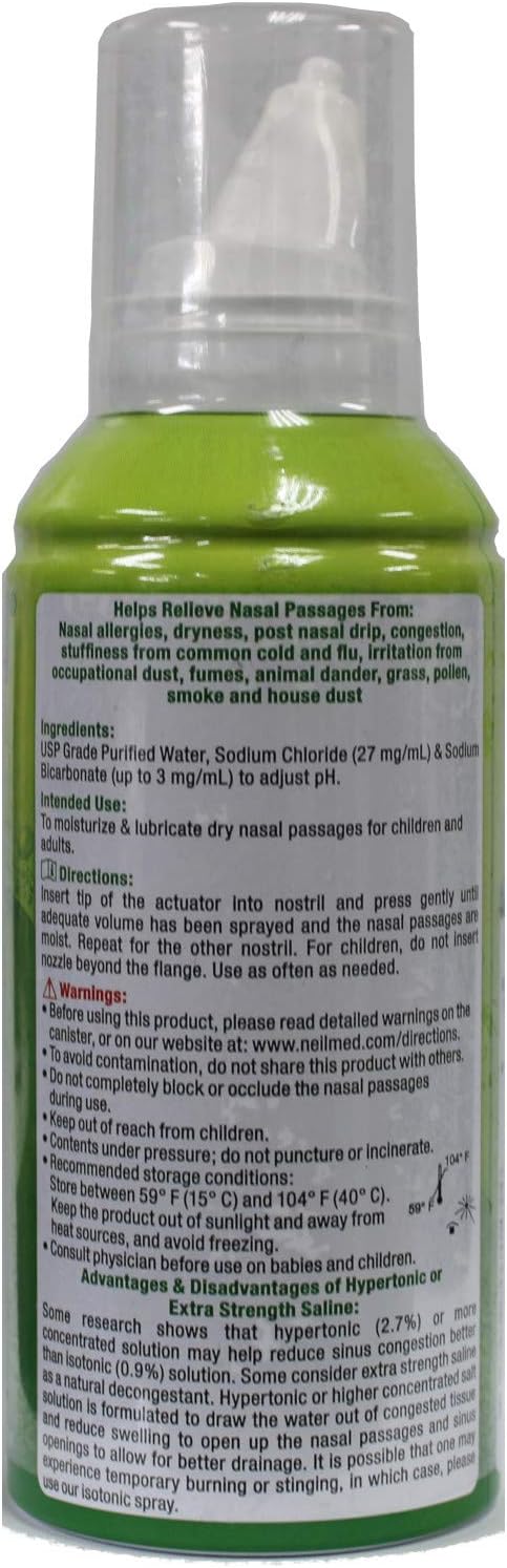 Neilmed Extra Strength Nasamist Saline Nasal Spray Drug Free Nasal Decongestant 4.2 Fl Oz, (Pack Of 2)