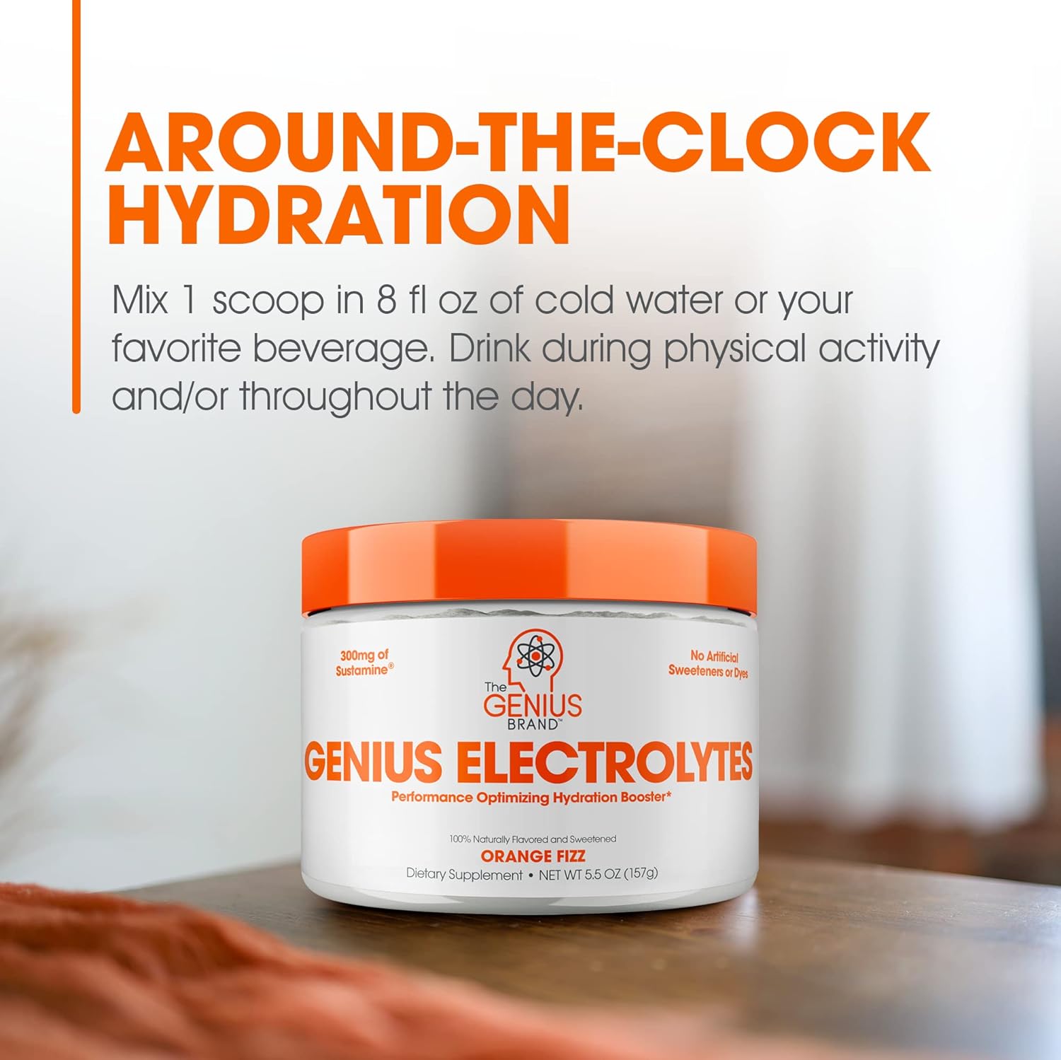 Genius Electrolytes Powder Drink Mix, Orange Fizz, 30 Servings - Natural Hydration Booster & Endurance Supplement with Potassium, Magnesium & Zinc - Sugar Free & No Artificial Sweeteners or Dyes : Health & Household