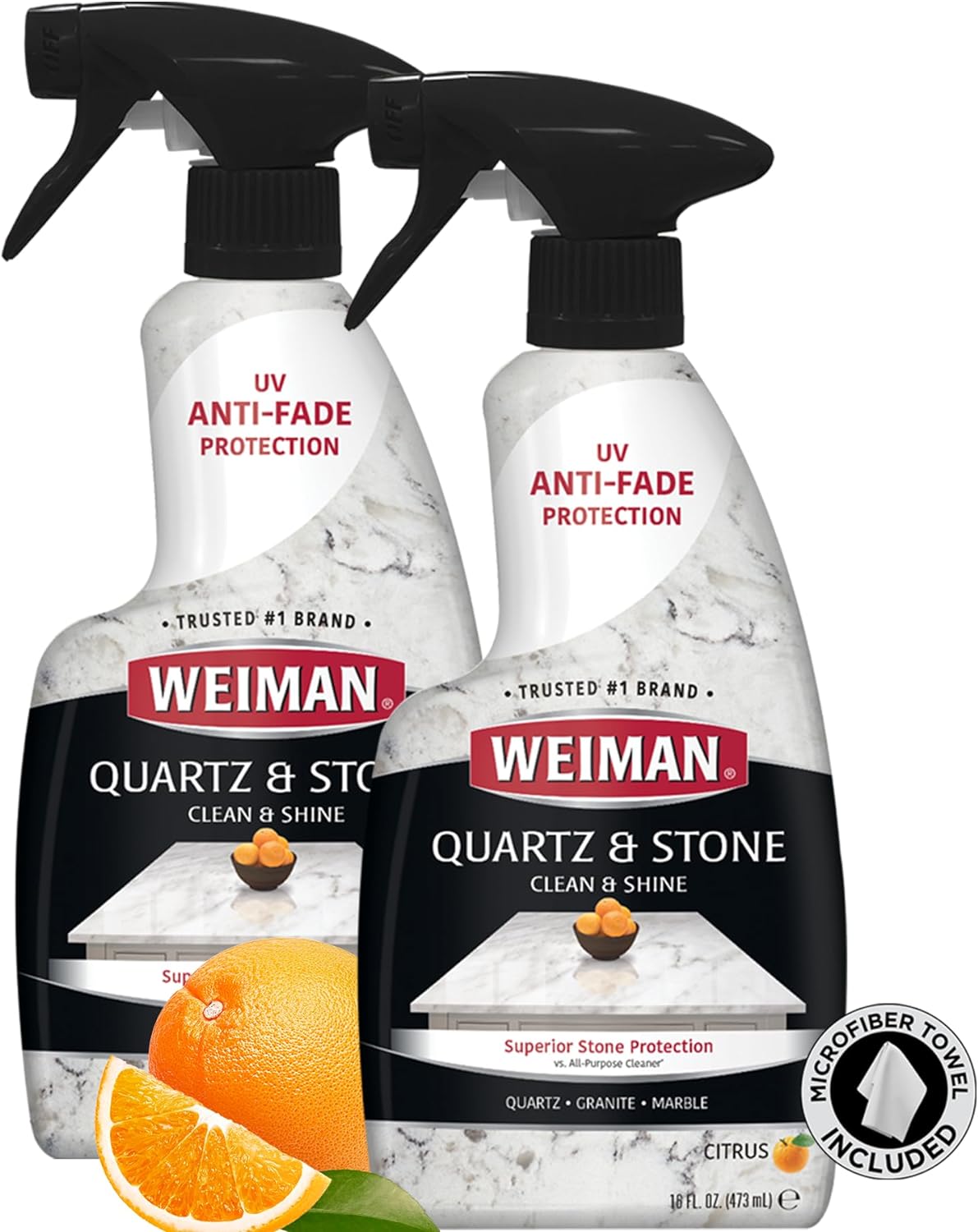 Weiman Quartz Countertop Cleaner and Polish (2 Pack w/Micro Towel) Clean and Shine Your Quartz Countertops Islands and Stone Surfaces with Ultra Violet Protection