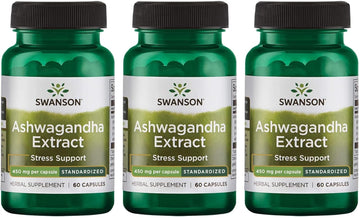 Swanson Ashwagandha Extract-Natural Supplement Promoting A Healthy Stress Response, Energy Support & Nervous System Health-Ayurvedic Supplement For Natural Wellness-(60 Capsules, 450Mg Each) (3 Pack)