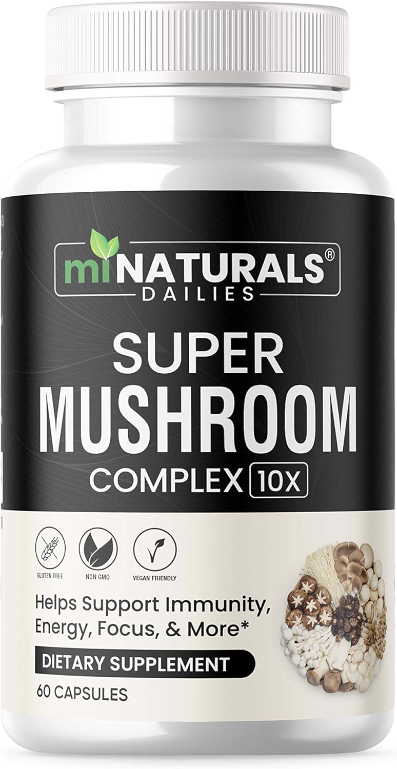 Mushroom Complex Capsule - Lion's Mane, Reishi, Cordyceps, Chaga, Turkey Tail, Maitake - Supplement Real Fruiting Body - 10 in 1