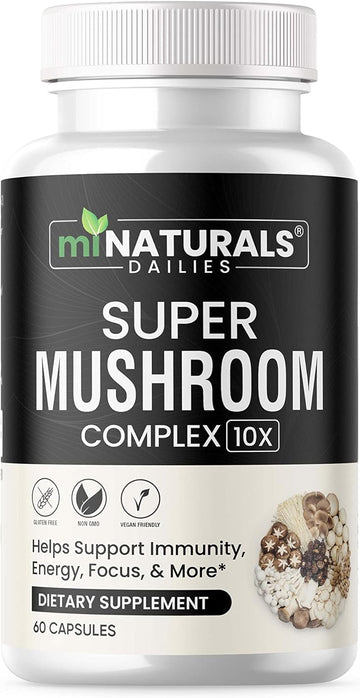 Mushroom Complex Capsule - Lion's Mane, Reishi, Cordyceps, Chaga, Turkey Tail, Maitake - Supplement Real Fruiting Body - 10 in 1