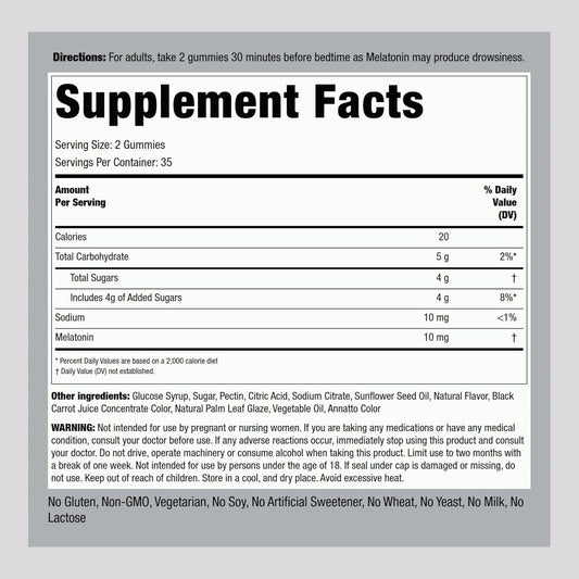 Piping Rock Melatonin Gummies 10mg | 70 Vegan Adult Gummies | Berry Flavor | Non-GMO, Gluten Free