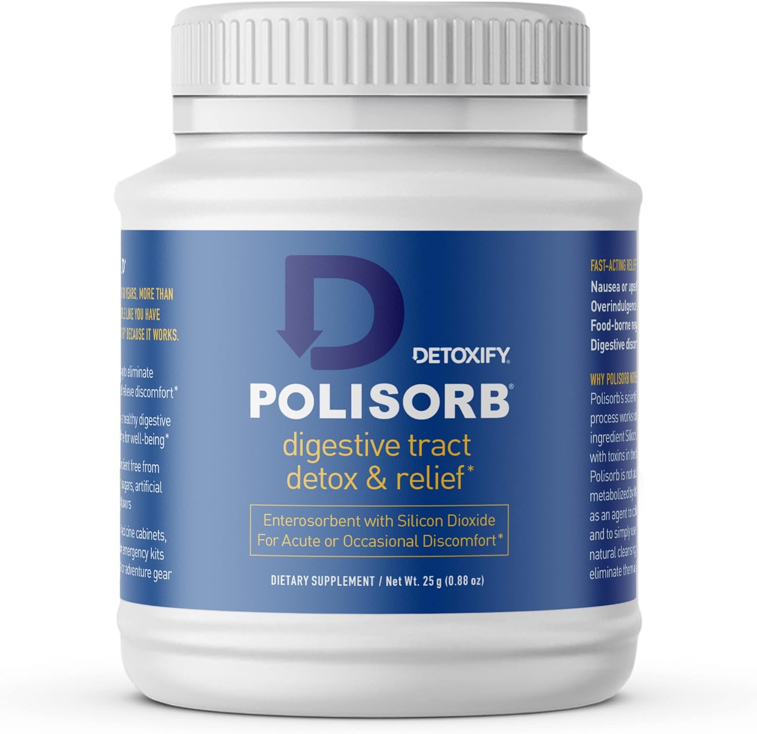 Detoxify Polisorb Digestive Tract Cleanse – Silicon Dioxide Detox Drink For Gut Health, Stomach Comfort & Cleansing, Mixes With Water, Juice, Tea - Family-Friendly, 2 Tbsp Serving For Adults