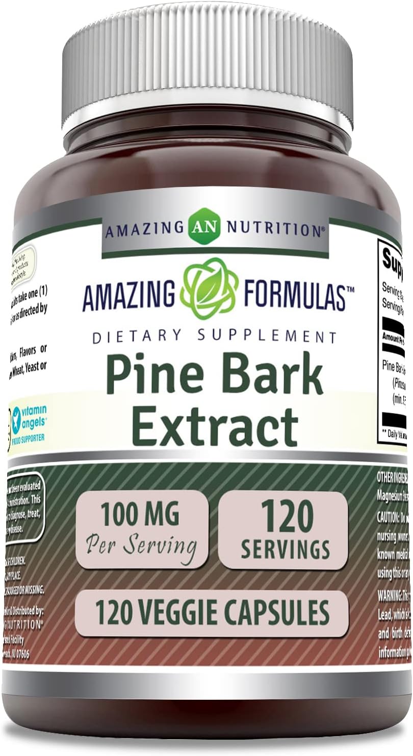 Amazing Formulas Pine bark Extract 100mg 120 Veggie Capsules | Non-GMO | Gluten Free | Made in USA | Suitable for Vegetarians (120 Count)