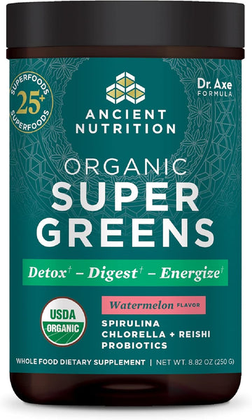 Ancient Nutrition Organic Supergreens Powder With Probiotics, Peppermint, Made From Real Fruits & Vegetables, Digestive & Energy Support, 25 Servings