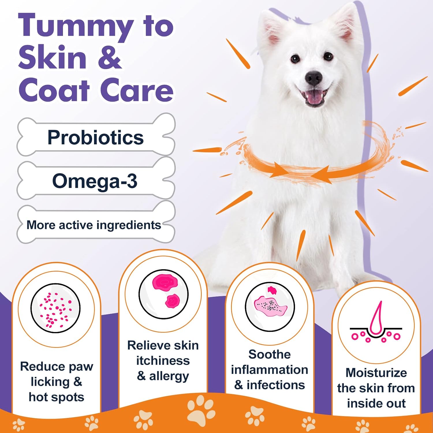 Probiotics For Dogs, Freeze-Dried Dog Probiotics And Digestive Enzymes, Plus Omega-3 For Itchy Skin, 3-In-1 Prebiotics For Digestive Health, Dog Vitamins And Supplements For Immune Health, 120 Bites : Pet Supplies