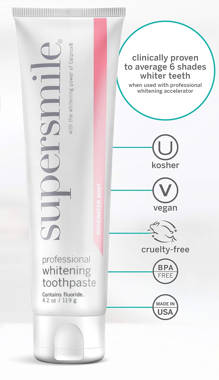 Supersmile Professional Whitening Toothpaste with Fluoride - Powerful Whitening without Sensitivity - Safe and Effective on Dental Restorations (Rosewater Mint 4.2 Oz) : Everything Else