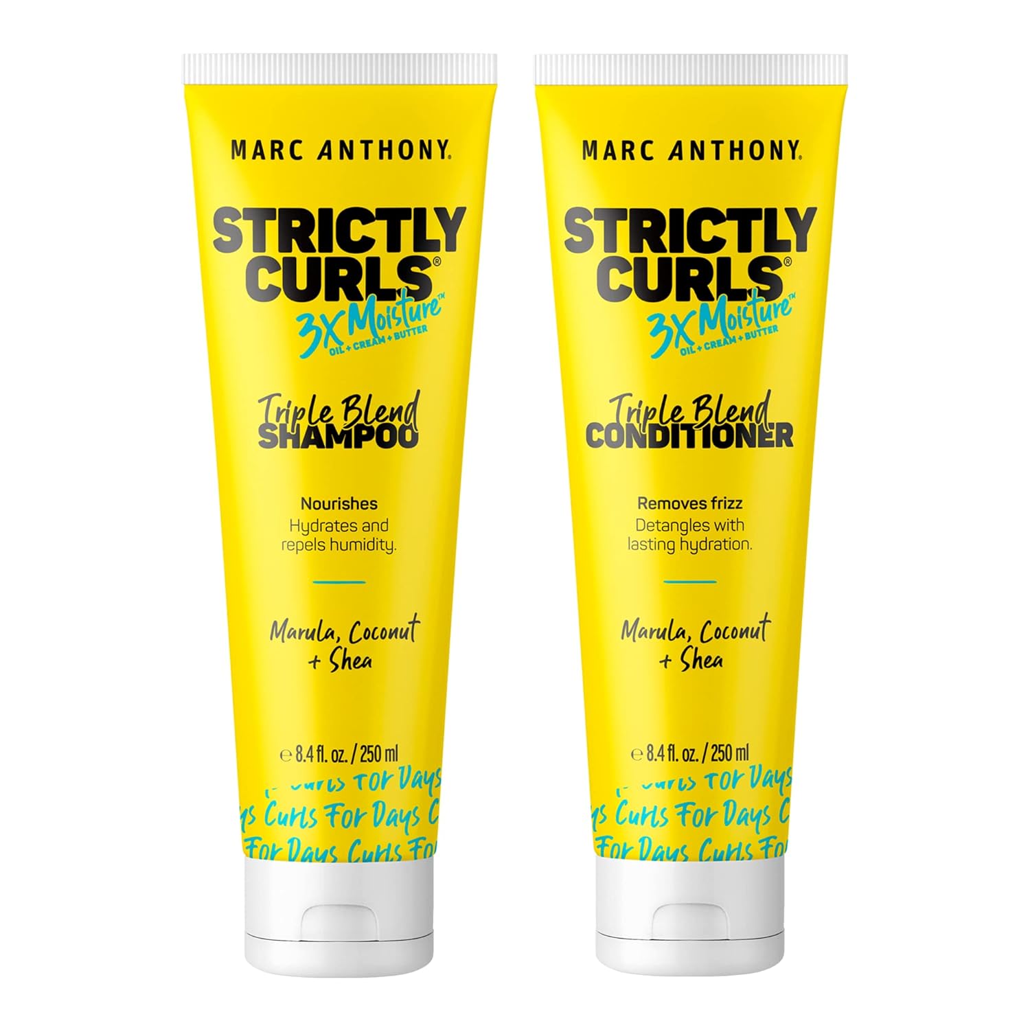 Marc Anthony Strictly Curls 3X Moisture Deep Shampoo & Conditioner For Curl Defining & Anti Frizz - Shea Butter, Marula Oil, Aloe & Coconut Oil - Sulfate Free Color Safe For Dry Damaged Curly Hair