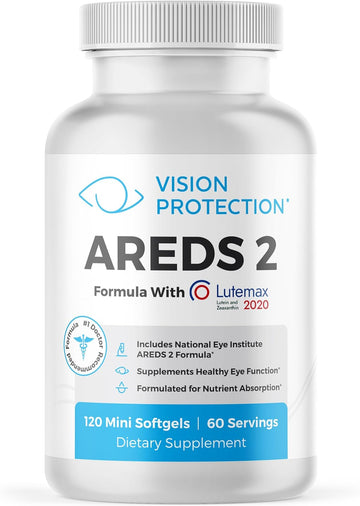 Areds 2 Eye Vitamin & Mineral Supplement For Ocular Health, Lutemax 2020 With Natural Eye Institute Areds 2 Study Ingredients Lutein, Vitamin C, & Zeaxanthin, 120 Mini Softgels
