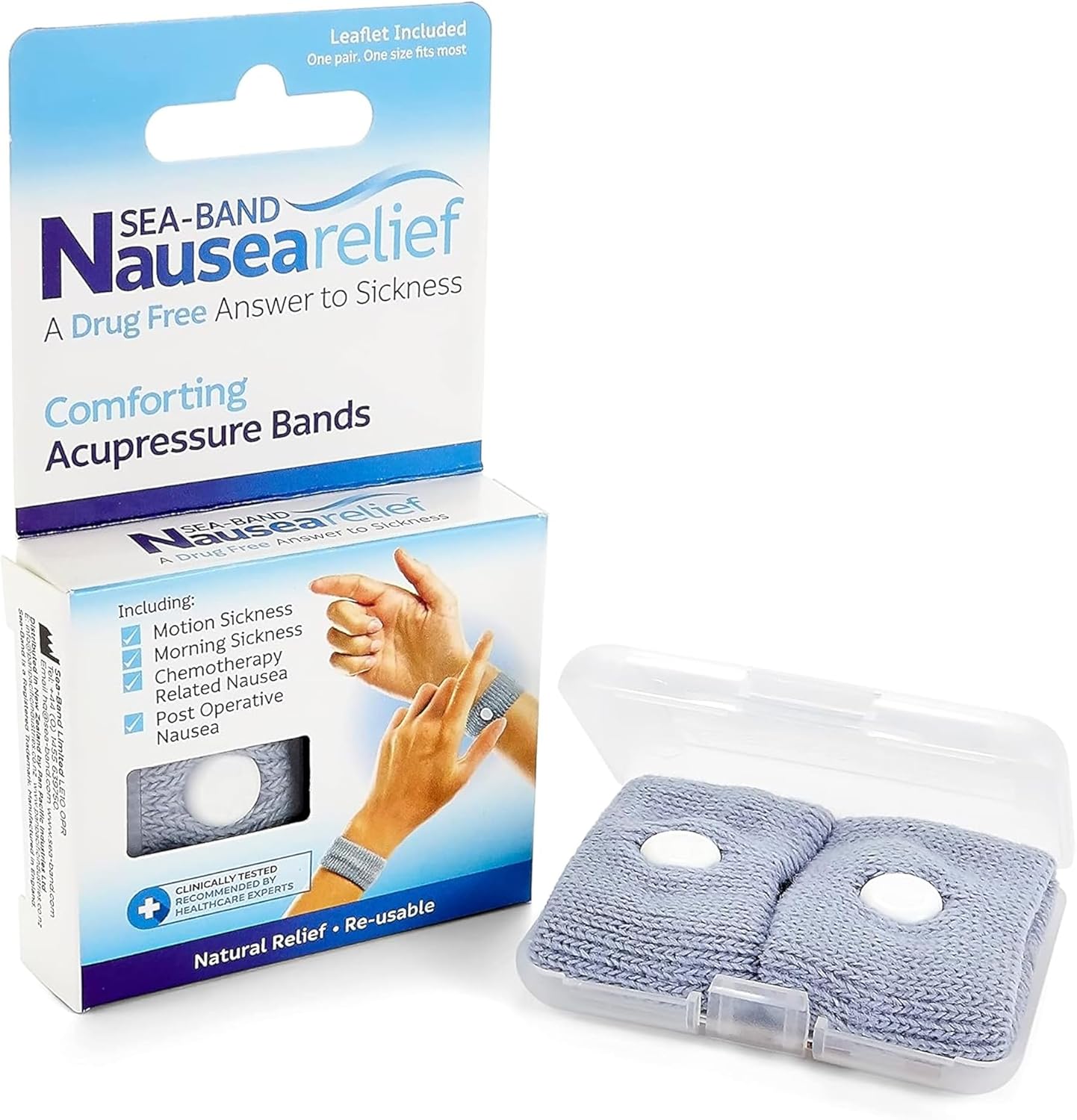 Sea-Band Travel & Motion Sickness And Nausea Relief Acupressure Wristband - Adult (Pink), 1 Pair