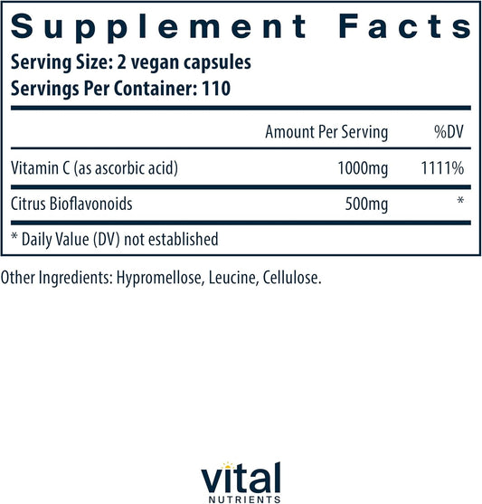 Vital Nutrients Vitamin C With Bioflavonoids | Vegan Supplement For Immune Support* | 1000Mg Vitamin C And 500Mg Citrus Bioflavonoid | Gluten, Dairy And Soy Free | Non-Gmo | 220 Capsules