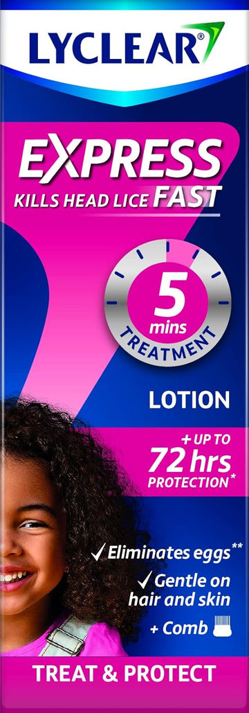 Lyclear Express Treat & Protect Lotion - Kills Head Lice & Eggs – Effective In Just 5 Minutes On Head Lice & Helps Protect For Up-To 72 Hours* – 100Ml Lotion Format