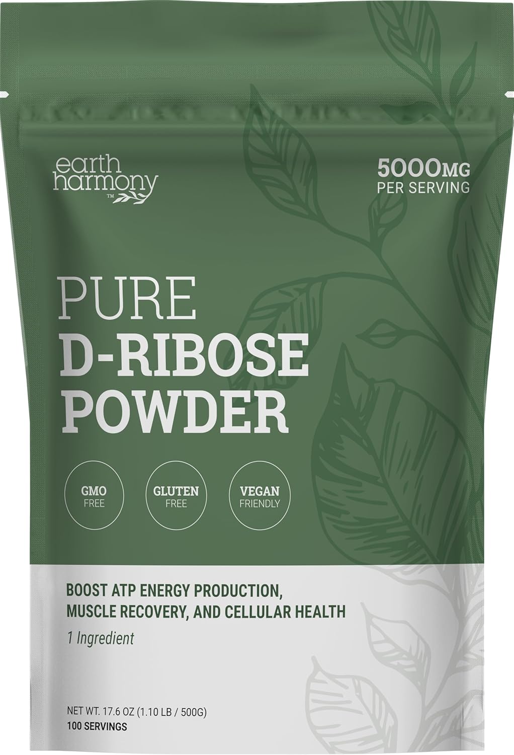 Earth Harmony D-Ribose Powder 5000Mg - Great For Exercise Performance, Post-Workout, And Heart Health - Similar To D Ribose Capsules - 17.6 Oz