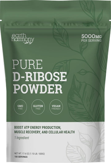 Earth Harmony D-Ribose Powder 5000Mg - Great For Exercise Performance, Post-Workout, And Heart Health - Similar To D Ribose Capsules - 17.6 Oz