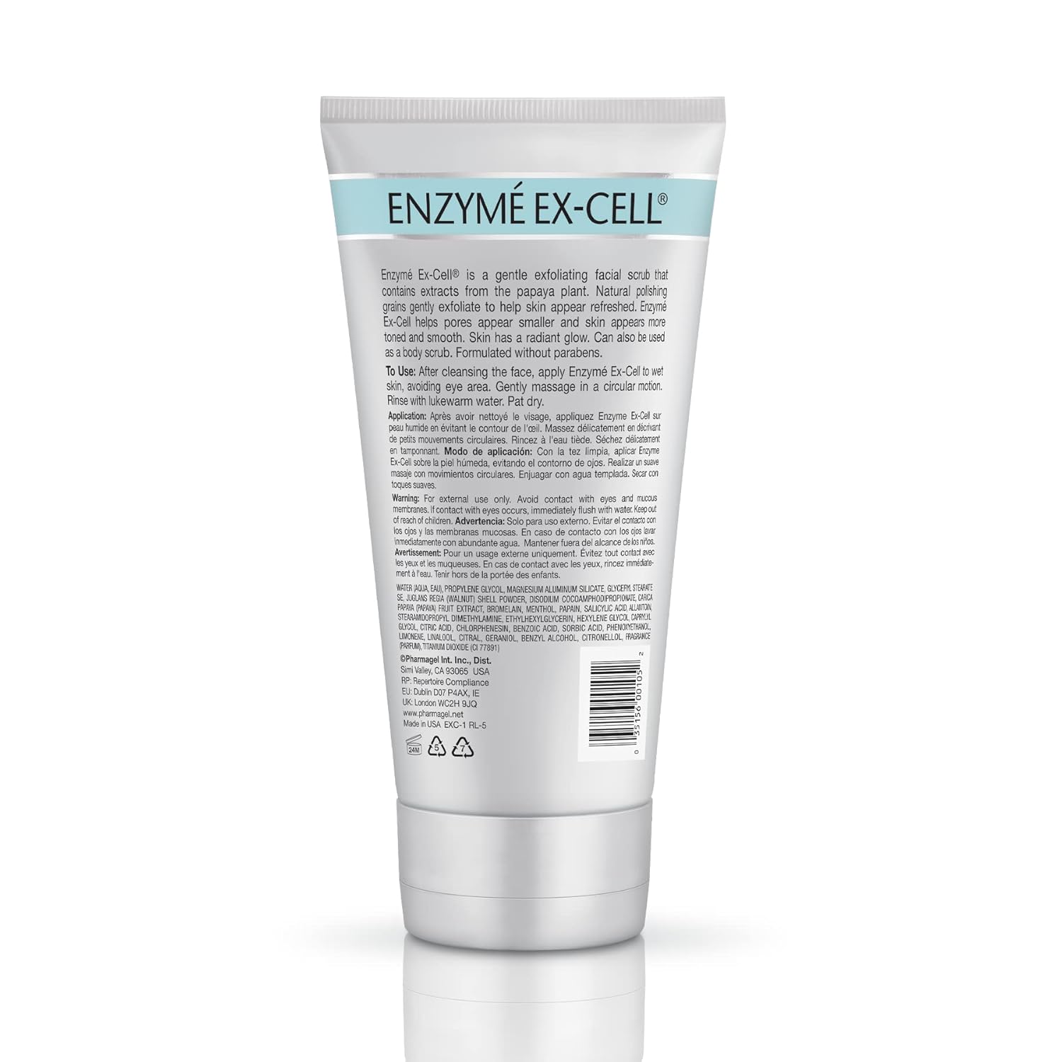 Pharmagel Enzyme Ex-Cell - Gentle Papaya Face Exfoliator Scrub For All Skin Types - 6 Ounces