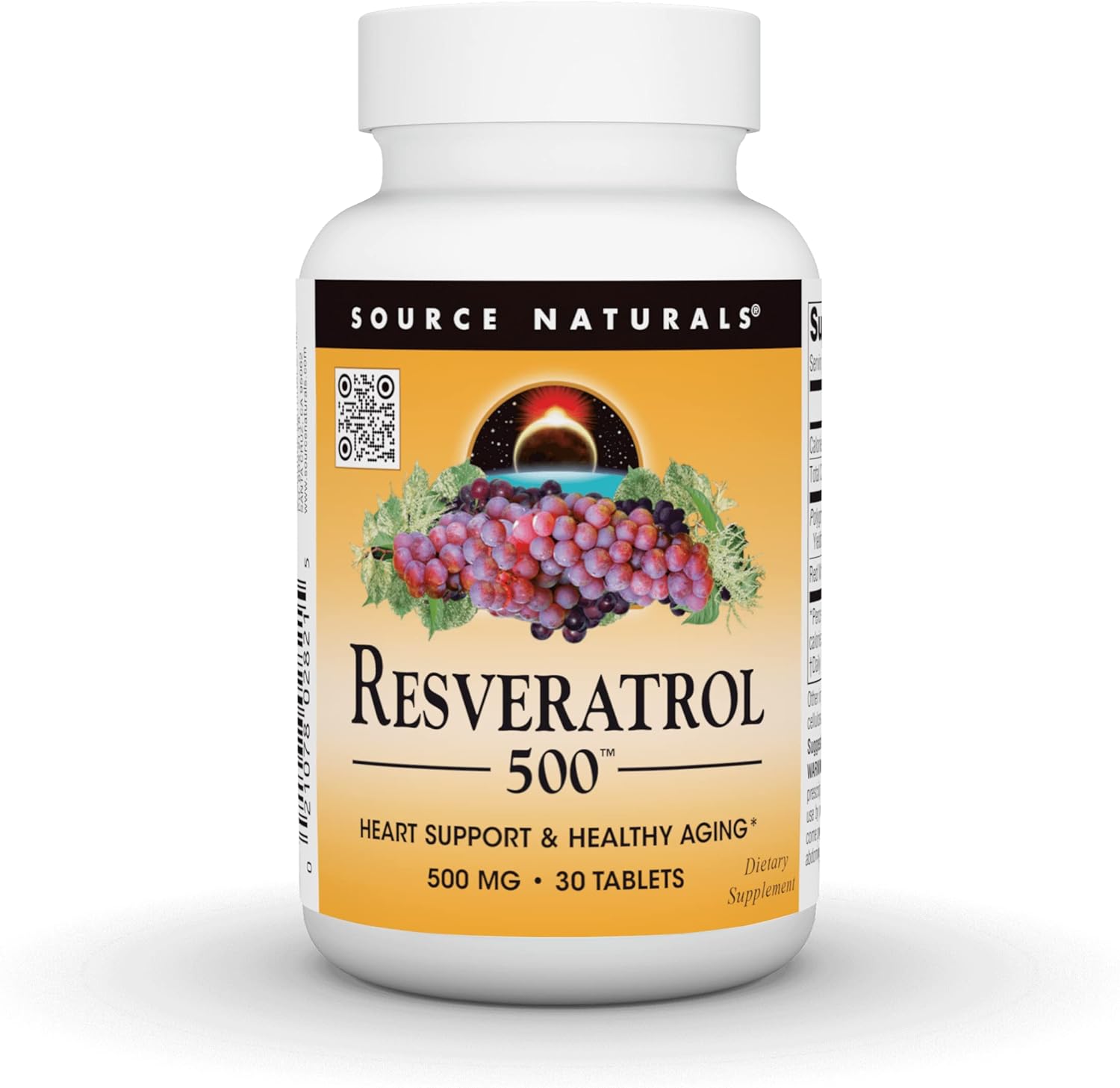 Source Naturals Resveratrol 500, Heart Support & Healthy Aging*, 500 Mg - 30 Tablets