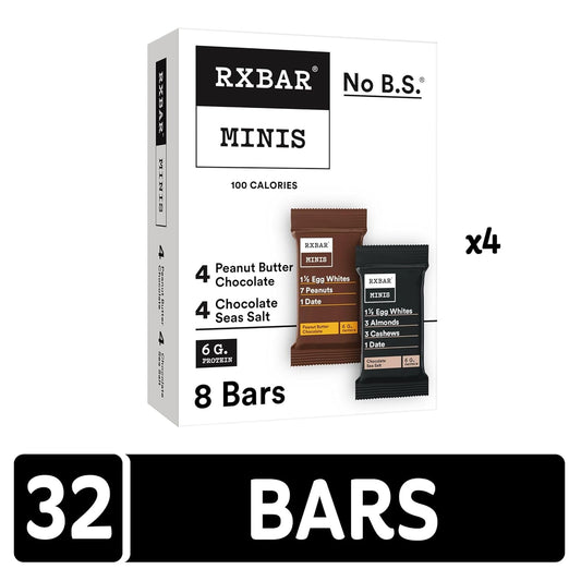 Rxbar Minis Protein Bars, 6G Protein, Gluten Free Snacks, Variety Pack (4 Boxes, 32 Bars)