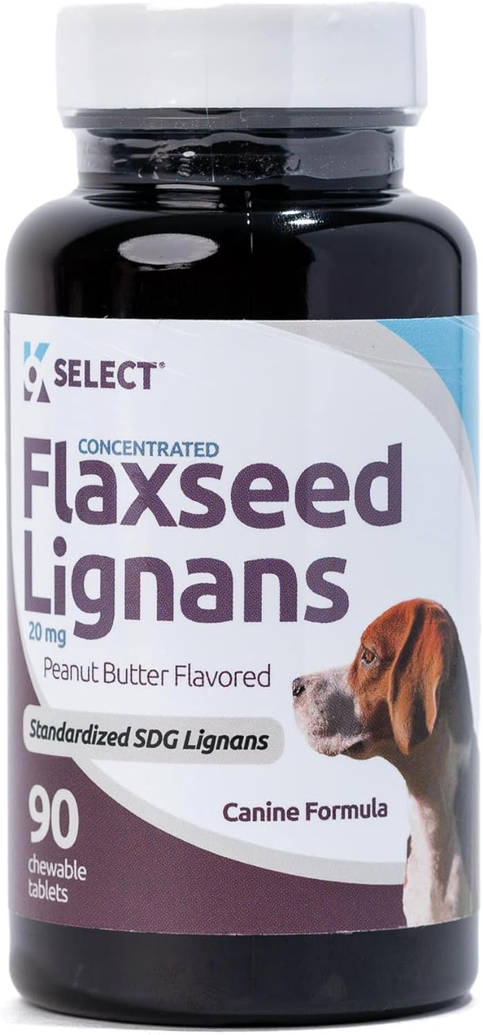 K9 Select Concentrated Flaxseed Lignans For Dogs, 20Mg 90 Tablets, Flax Seed Natural Tablets, Peanut Butter Flavored Chewable Tablets, Natural Flaxseed Lignans For Dogs, Flax Impove Dog'S Coat