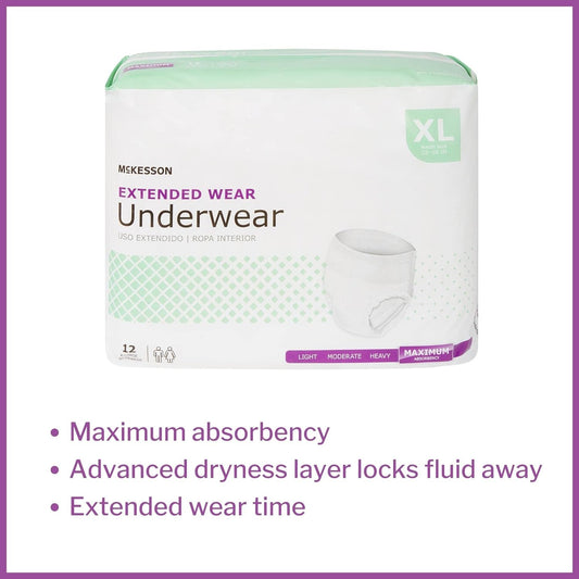 McKesson Extended Wear Underwear, Incontinence, Maximum Absorbency, XL, 12 Count