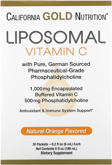 Liposomal Vitamin C By California Gold Nutrition - Liquid Supplement For Antioxidant & Immune Support - Vegan Friendly - Gluten Free, Non-Gmo - 1,000 Mg - 30 Packets - Natural Orange Flavor