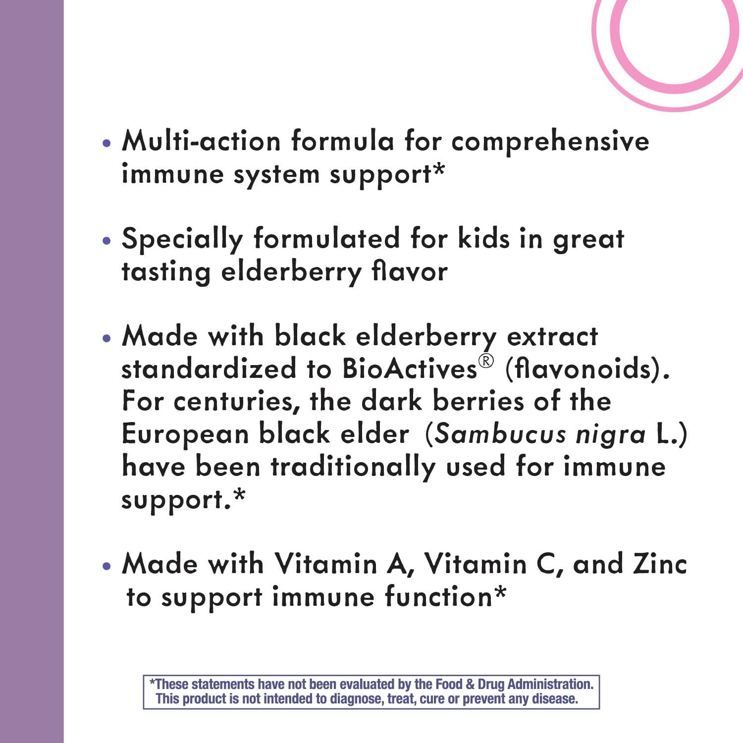Nature's Way Sambucus Elderberry For Kids with Vitamin C and Zinc, Immune Support*, 40 Chewable Tablets : Health & Household