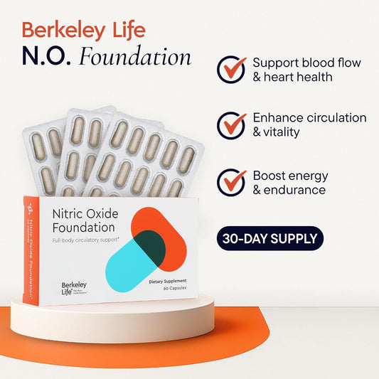 Berkely Life Nitric Oxide Foundation, Full-Body Circulatory Support - Nitric Oxide Supplement With Beet Root Powder Supports Healthy Blood Pressure, Heart & Cardiovascular Health - 180 Capsules