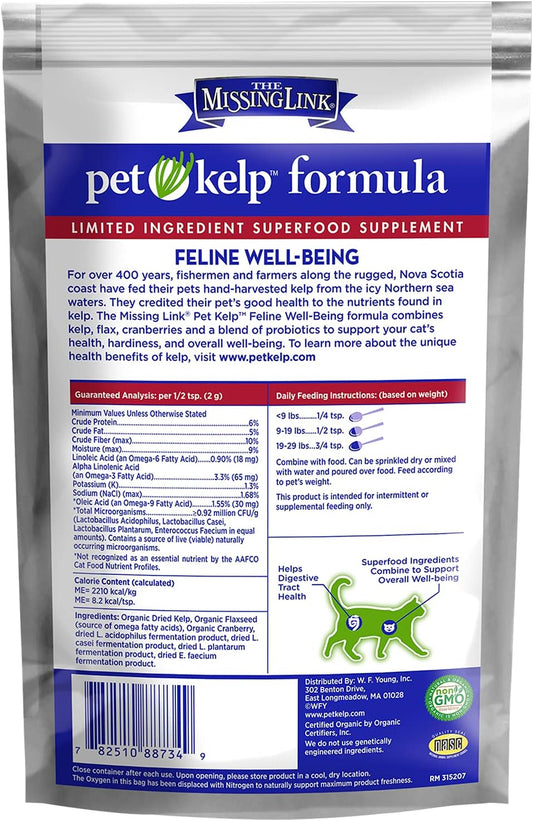The Missing Link Pet Kelp Feline Well-Being 6Oz Superfood Powdered Supplement, Organic & Limited Ingredient Formula For Digestive & Overall Health Of Cats