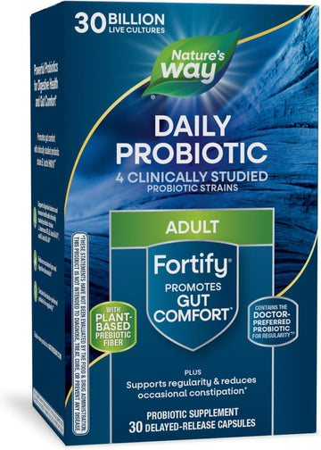 Nature'S Way Fortify Daily Probiotic + Prebiotic For Men And Women, 30 Billion Live Cultures, Digestive And Immune Health Support* Supplement, 30 Capsules (Packaging May Vary)